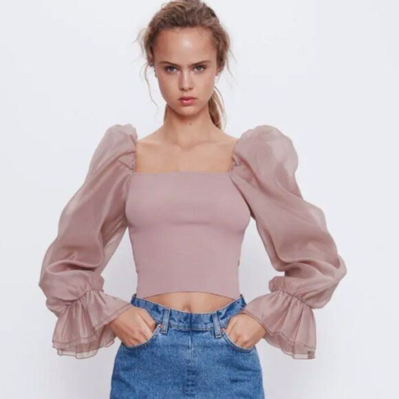 LAST 1!🔥BLOGGERS FAV ZARA CONTRASTING ORGANZA TOP - Picture 8 of 14